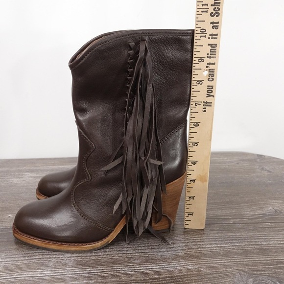 New! Frye Corinne Fringe Baby Calf Boots Womens Size 6 Brown Mid-Calf Western - Picture 2 of 11
